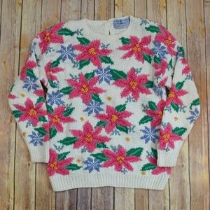 SALE! Vintage Poinsettia Floral Cotton Sweater